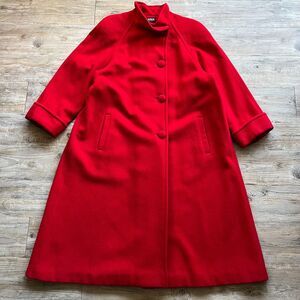 Karen Wool Trench Women's XL Coat Button Red Holiday Vintage 80s Long Pockets